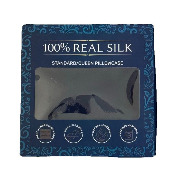 Oeko-Tex Silk (1) Pillowcase 100%‎ Natural Mulberry Silk 20"x30" Navy Blue NWT - Picture 1 of 3
